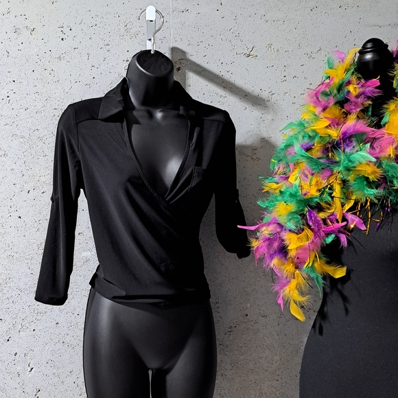 #0999 Sz S IRIS Black Women's Top / Adjustable Sleeves - Picture 8 of 10